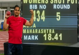 Abha Khatua smashes the national record for women's shot put.